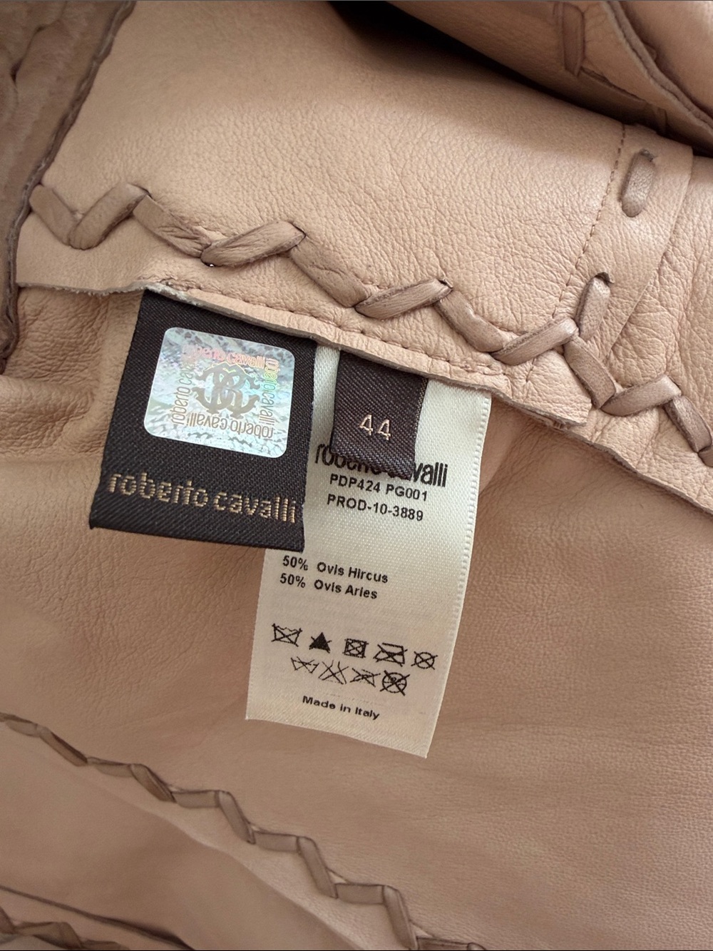 Incredible Roberto Cavalli Taupe nude  buttery Leather lace-up patched Jacket 44 - Picture 6 of 7